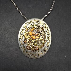 Reed & Barton Damascene Floral Pendant Necklace
